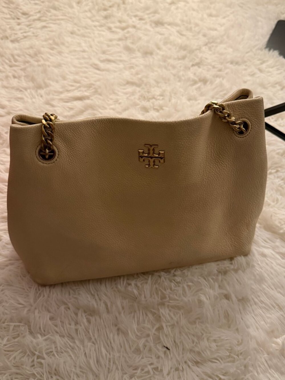 Tory Burch Thea Chain Slouchy Tote New Ivory Pebbled Leather